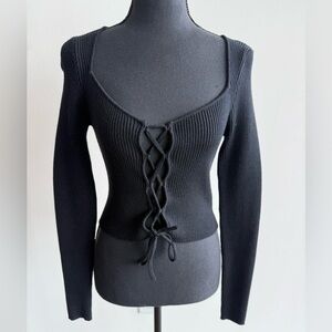 Urban Outfitters Black Lace-Up V-Neck Sweater